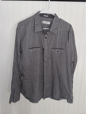 Calvin Klein Men's Gray Button-Up Shirt XL 100% Cotton